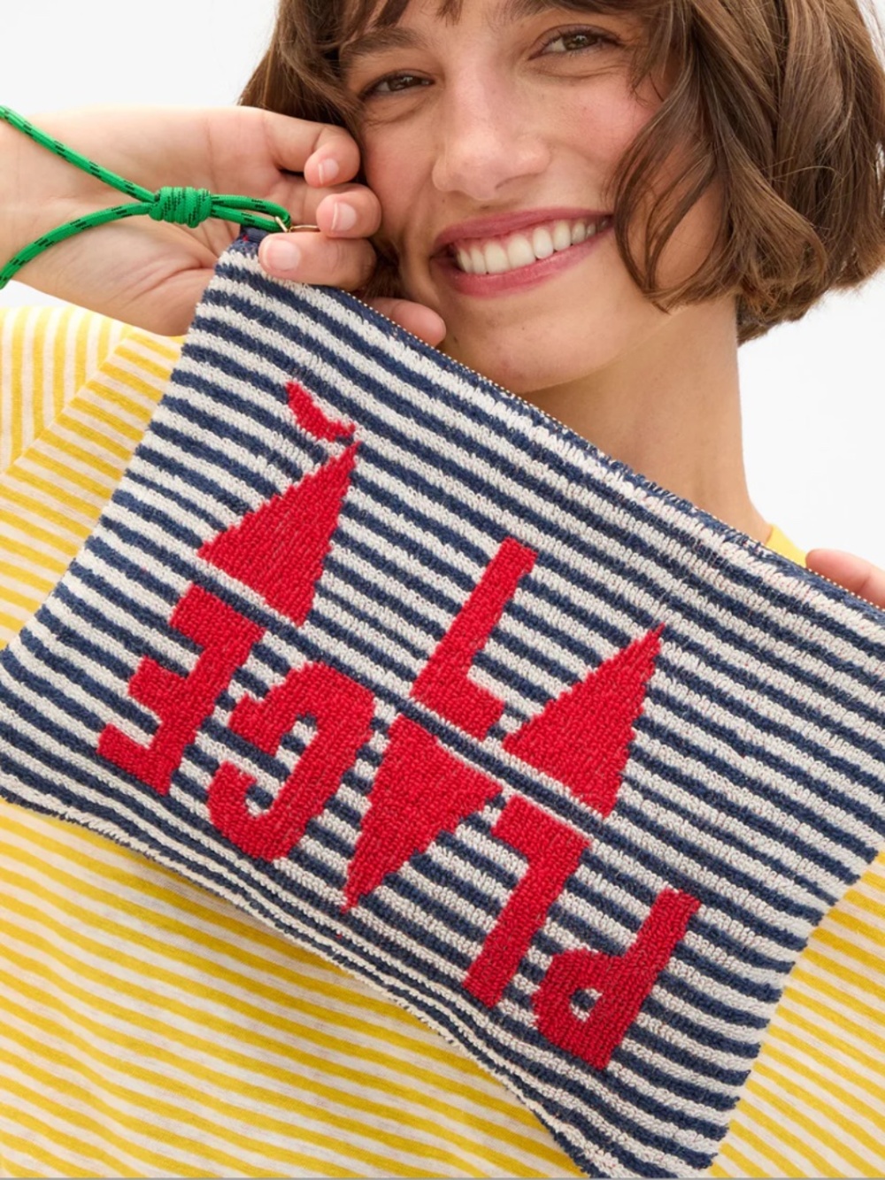 Clare V. Flat Clutch with Tabs Deep Dive/Cream Stripe with Maraschino A La Plage